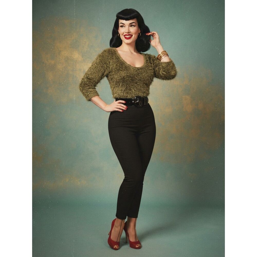 Bettie Page Paige Y2K Vintage fuzzy green eyelash sweater eyelash 2X